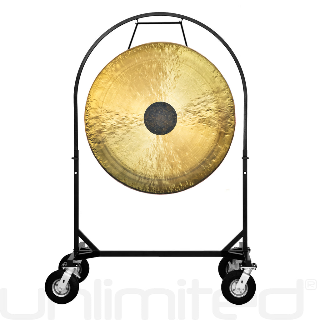 36" Gongs on the Black Corps Design Adjustable Marching Band Gong Stand - CUSTOM ORDER
