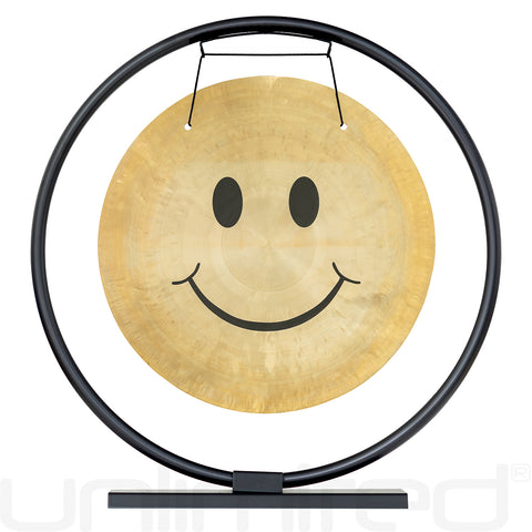 14" Smiley Face Gong on the Au Courant Gong Stand