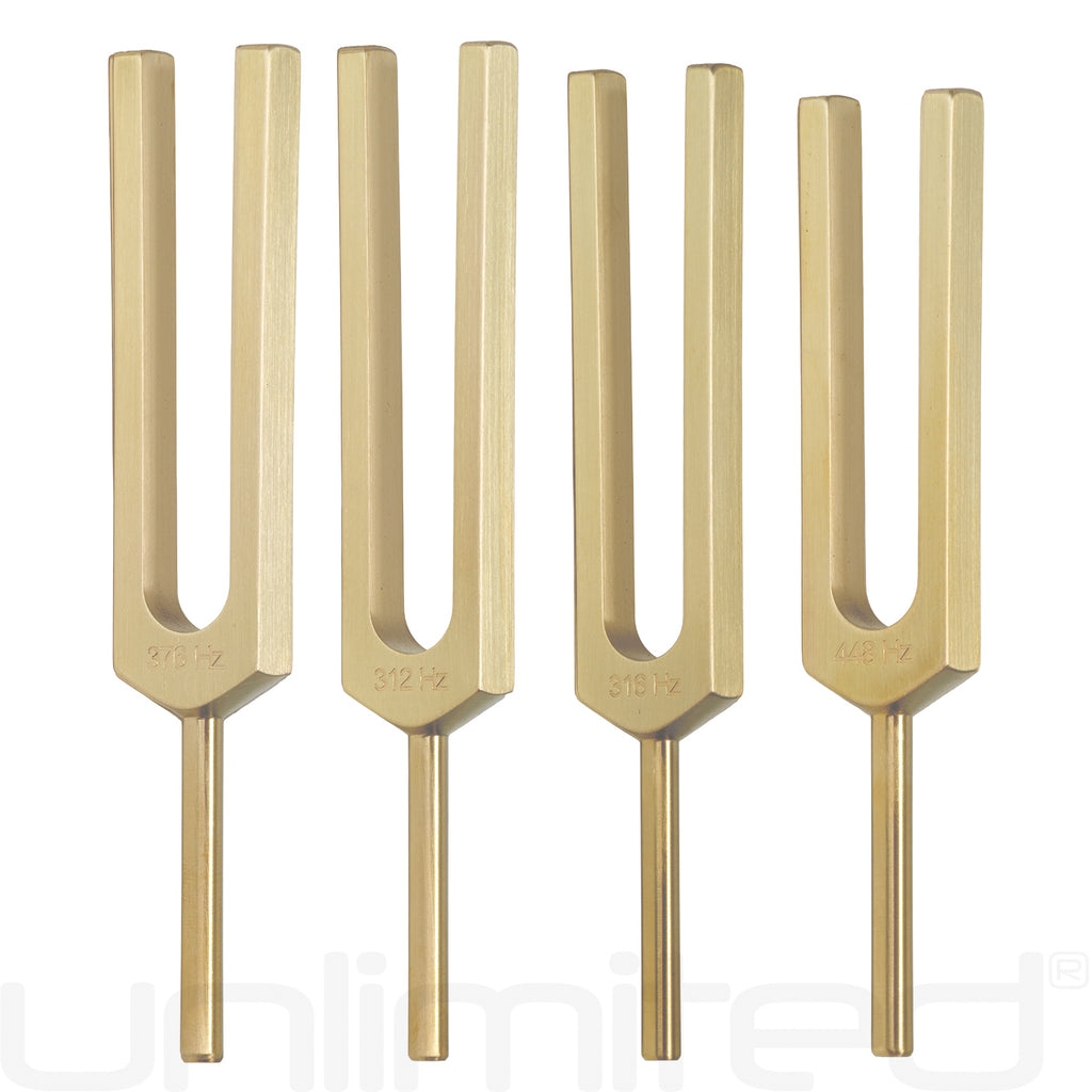 PraPelnia Gold, Silver, Silicon, Platinum Set of 4 Brass Tuning Forks