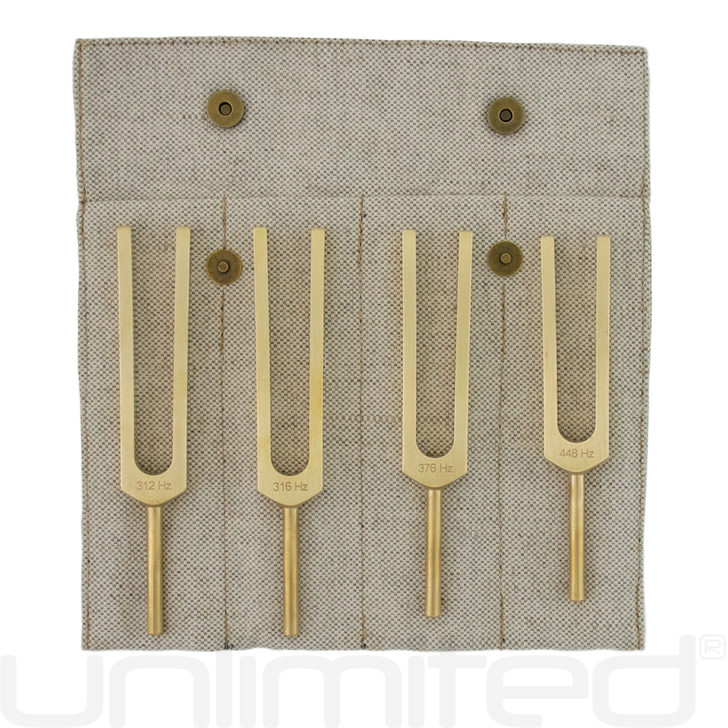 PraPelnia Gold, Silver, Silicon, Platinum Set of 4 Brass Tuning Forks