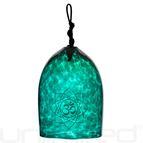 Shrader Made Glass Deep Lagoon Bell with Om Symbol