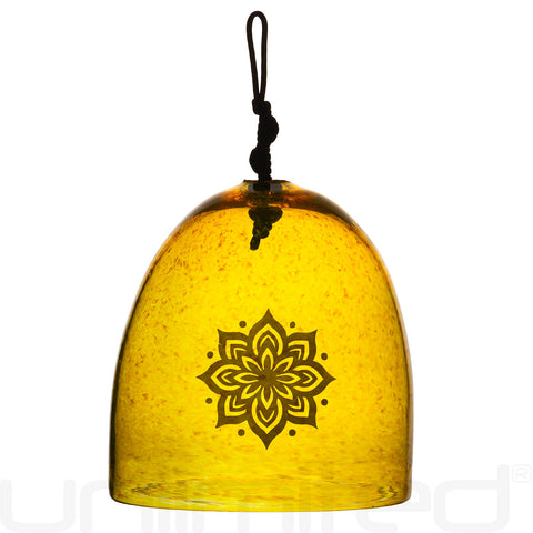 Shrader Made Glass Wonderful Yellow Bell with Mandala Symbol