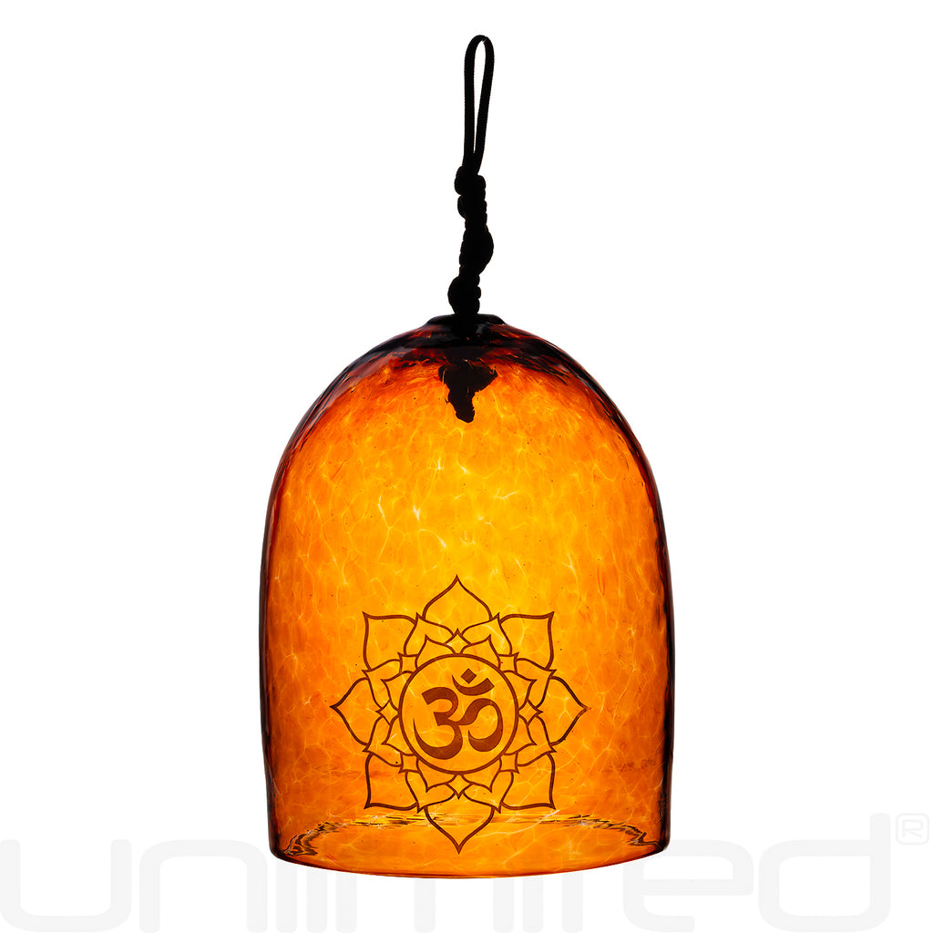 Shrader Made Glass Violet Bell with Om Symbol