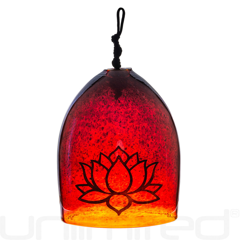 Shrader Made Glass Amber Love Bell with Lotus Symbol