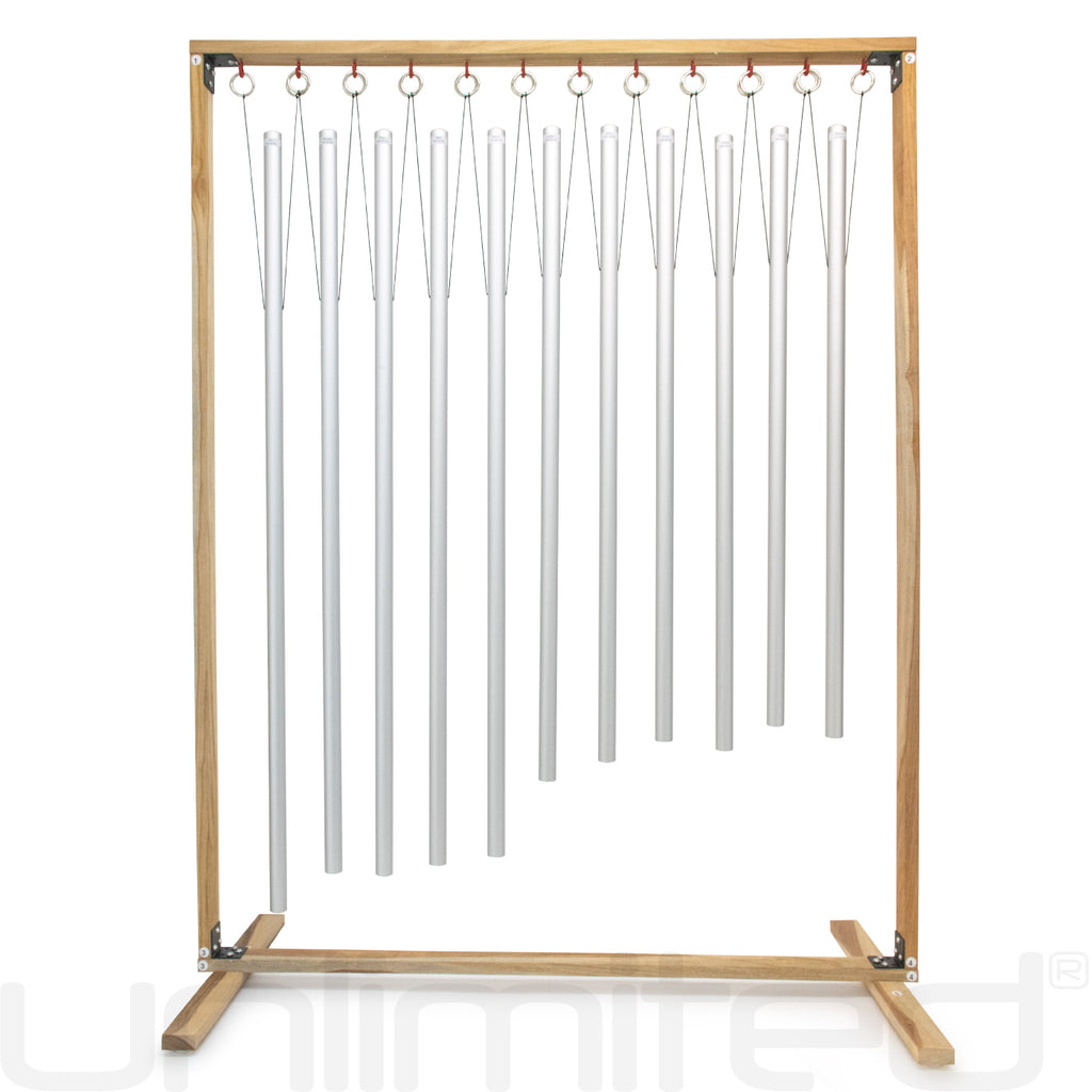 Set of 11 Planetary Tuned Healing Chimes with Wooden Stand