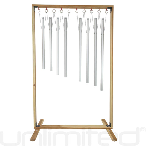 Set of 8 Harmonic Tuned Healing Chimes with Wooden Stand