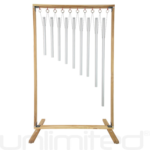 Set of 9 Sacred Solfeggio Tuned Healing Chimes with Framed Wood Stand