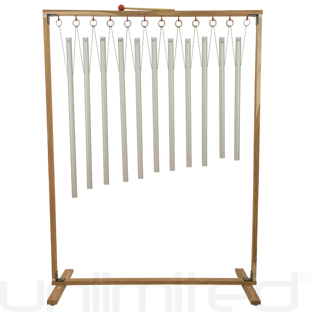Set of 11 Mineral Nutrient Tuned Healing Chimes with Framed Wood Stand