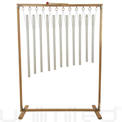 Set of 11 Mineral Nutrient Tuned Healing Chimes with Framed Wood Stand