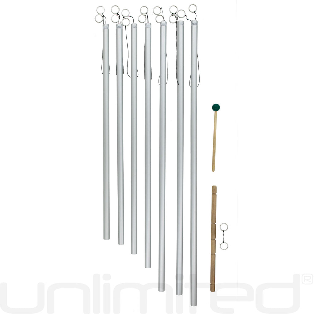 Set of 7 Chakra Tuned Healing Chimes with Framed Wood Stand