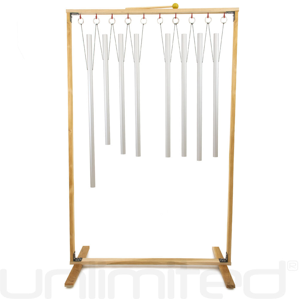 Set of 8 Fibonacci Tuned Healing Chimes with Framed Wood Stand