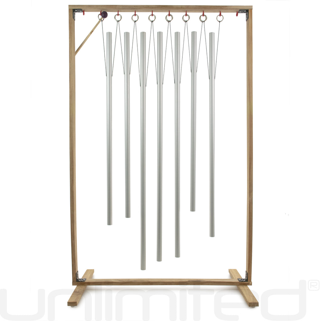 Set of 7 Chakra Tuned Healing Chimes with Framed Wood Stand
